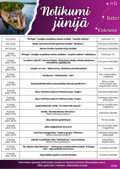 Aicinām uz pasākumiem Kokneses apvienībā jūnijā! 