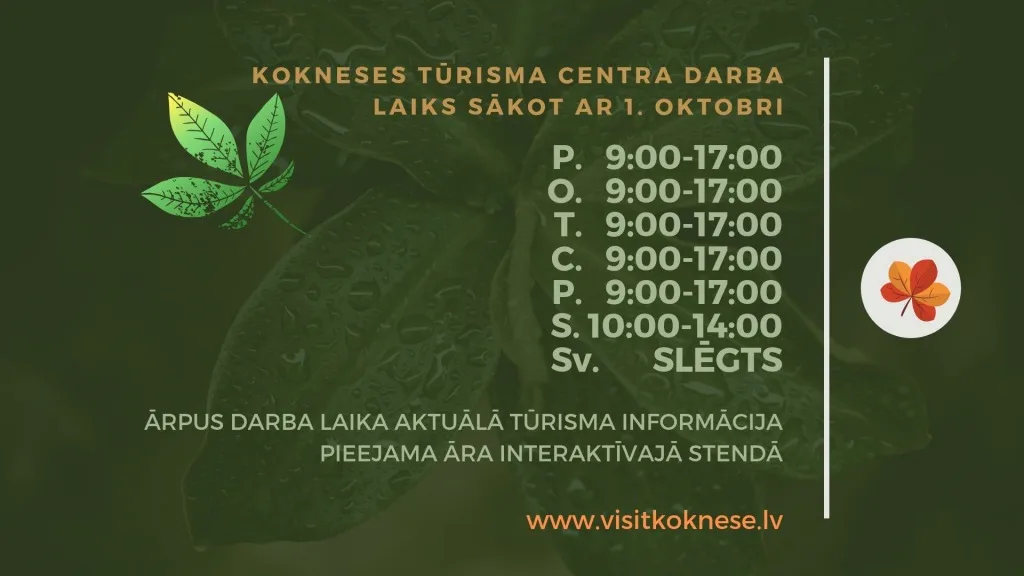 Darba laiks sākot ar oktobri
