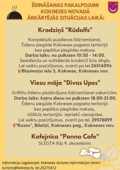 Ēdināšanas iespējas Kokneses novadā, valsts ārkārtējās situācijas laikā