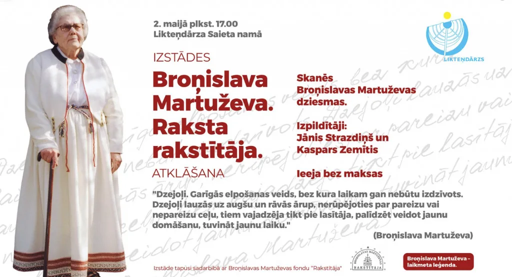 Izstādes “Broņislava Martuževa. Raksta rakstītāja" atklāšana Likteņdārzā