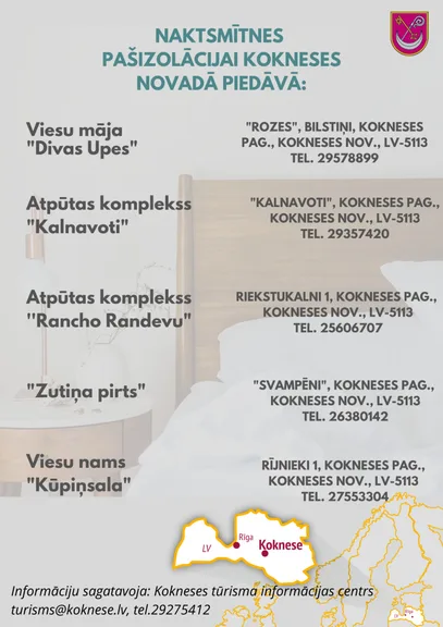 Naktsmītnes pašizolācijai Kokneses novadā