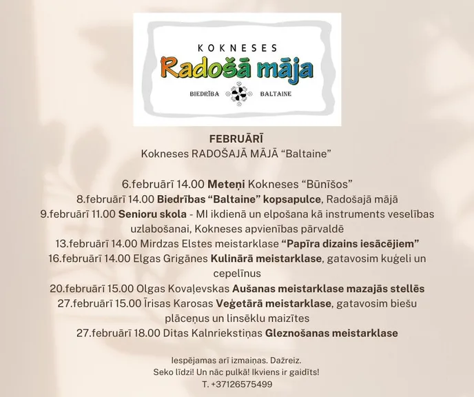 Radošās mājas aktivitātes FEBRUĀRĪ
