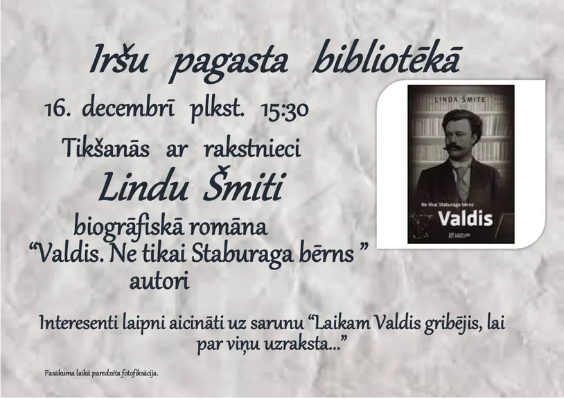 Tikšanās ar rakstnieci Lindu Šmiti Iršu pagasta bibliotēkā.