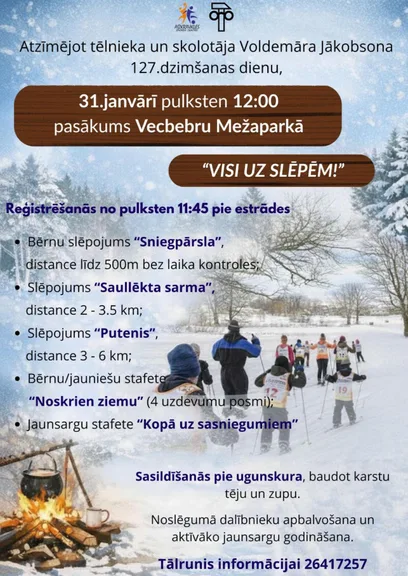 "Visi uz slēpēm" Vecbebru Mežaparkā